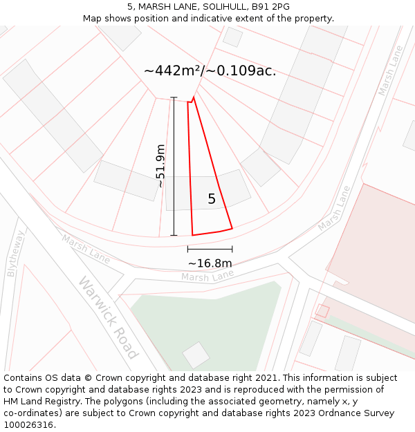 5, MARSH LANE, SOLIHULL, B91 2PG: Plot and title map