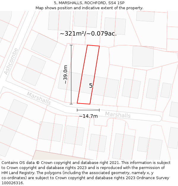 5, MARSHALLS, ROCHFORD, SS4 1SP: Plot and title map