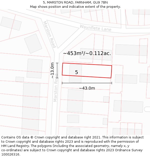 5, MARSTON ROAD, FARNHAM, GU9 7BN: Plot and title map