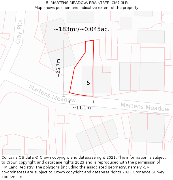 5, MARTENS MEADOW, BRAINTREE, CM7 3LB: Plot and title map
