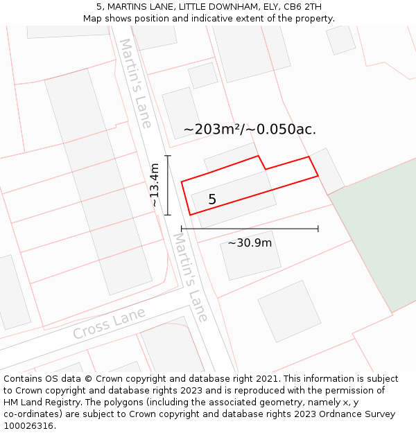 5, MARTINS LANE, LITTLE DOWNHAM, ELY, CB6 2TH: Plot and title map