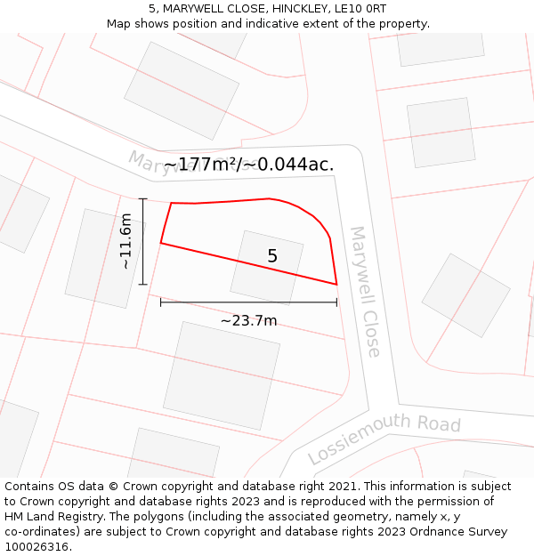 5, MARYWELL CLOSE, HINCKLEY, LE10 0RT: Plot and title map