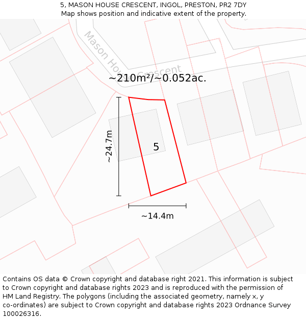 5, MASON HOUSE CRESCENT, INGOL, PRESTON, PR2 7DY: Plot and title map