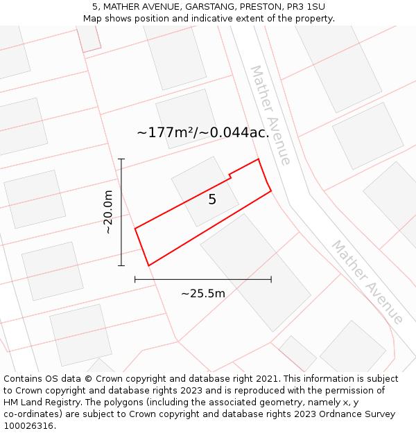 5, MATHER AVENUE, GARSTANG, PRESTON, PR3 1SU: Plot and title map