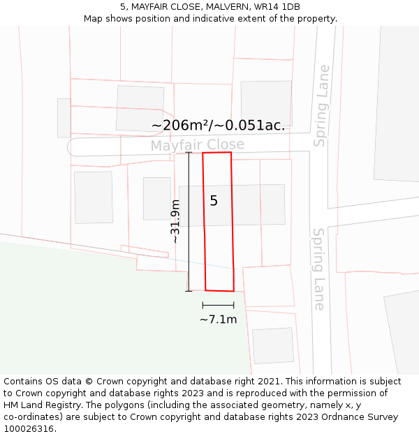 5, MAYFAIR CLOSE, MALVERN, WR14 1DB: Plot and title map