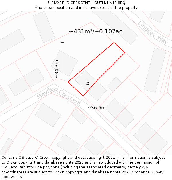 5, MAYFIELD CRESCENT, LOUTH, LN11 8EQ: Plot and title map