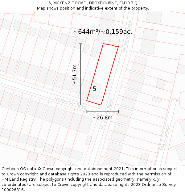 5, MCKENZIE ROAD, BROXBOURNE, EN10 7JQ: Plot and title map