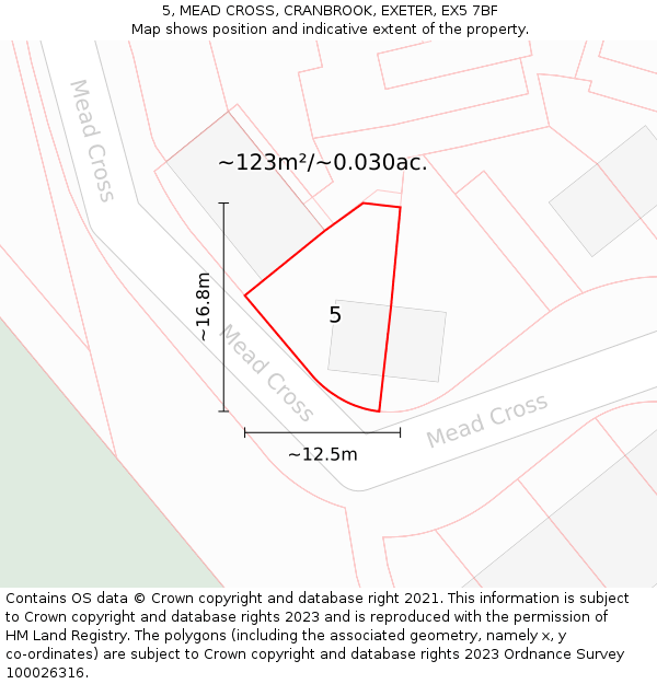 5, MEAD CROSS, CRANBROOK, EXETER, EX5 7BF: Plot and title map