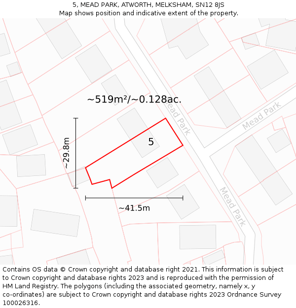 5, MEAD PARK, ATWORTH, MELKSHAM, SN12 8JS: Plot and title map