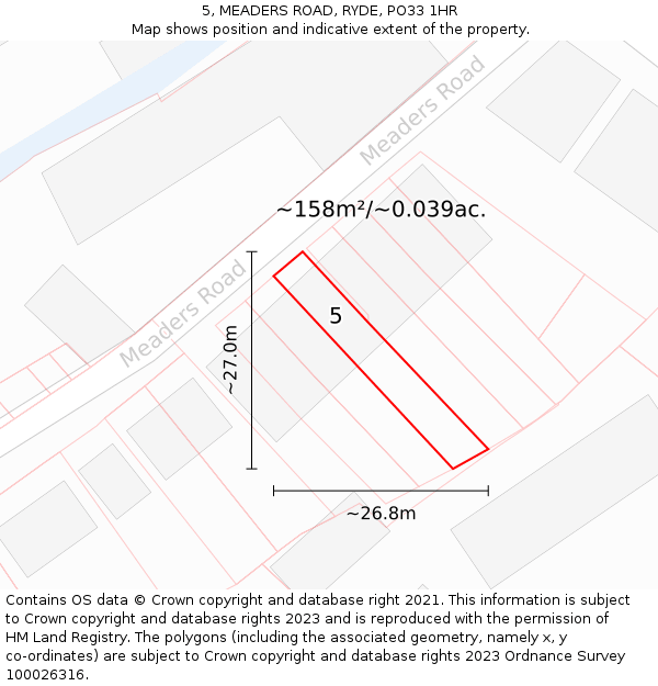5, MEADERS ROAD, RYDE, PO33 1HR: Plot and title map