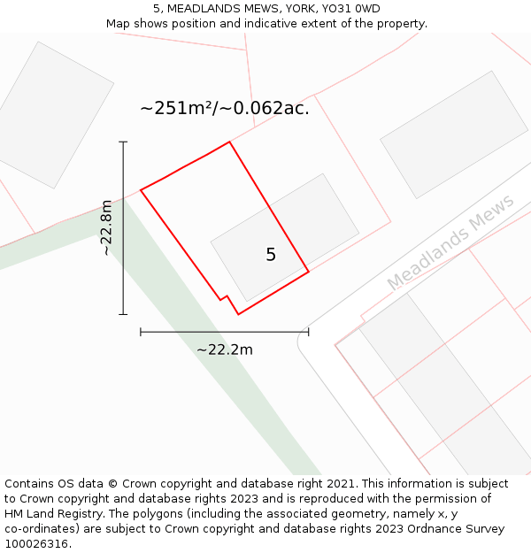 5, MEADLANDS MEWS, YORK, YO31 0WD: Plot and title map