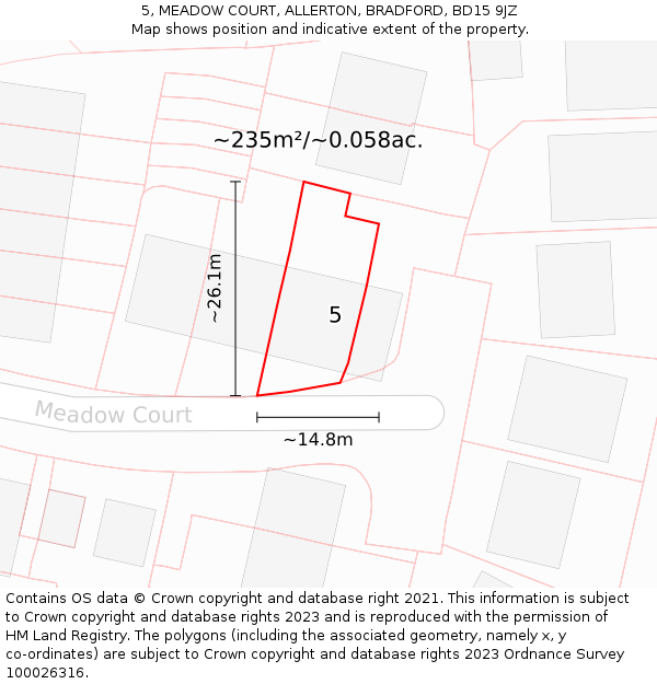 5, MEADOW COURT, ALLERTON, BRADFORD, BD15 9JZ: Plot and title map
