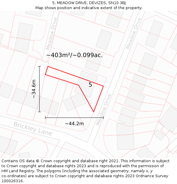 5, MEADOW DRIVE, DEVIZES, SN10 3BJ: Plot and title map