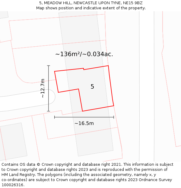 5, MEADOW HILL, NEWCASTLE UPON TYNE, NE15 9BZ: Plot and title map
