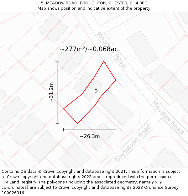 5, MEADOW ROAD, BROUGHTON, CHESTER, CH4 0RG: Plot and title map
