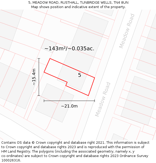 5, MEADOW ROAD, RUSTHALL, TUNBRIDGE WELLS, TN4 8UN: Plot and title map