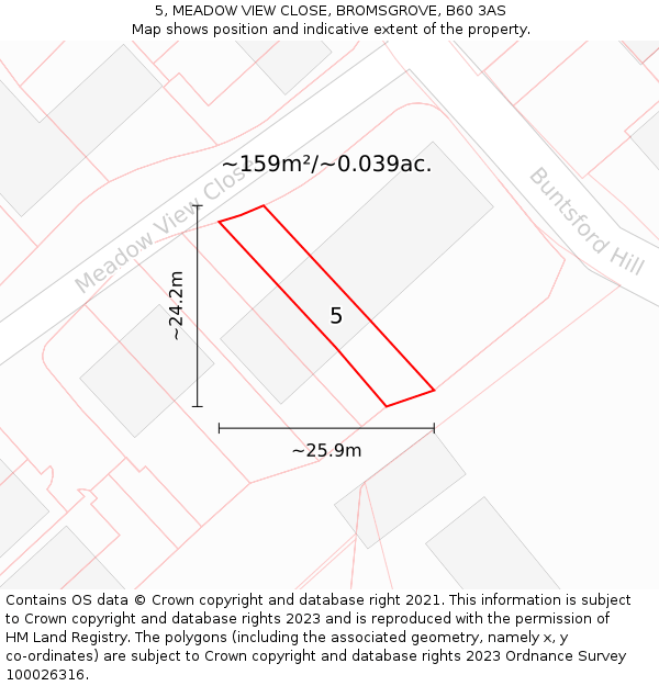 5, MEADOW VIEW CLOSE, BROMSGROVE, B60 3AS: Plot and title map