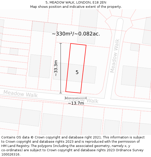 5, MEADOW WALK, LONDON, E18 2EN: Plot and title map