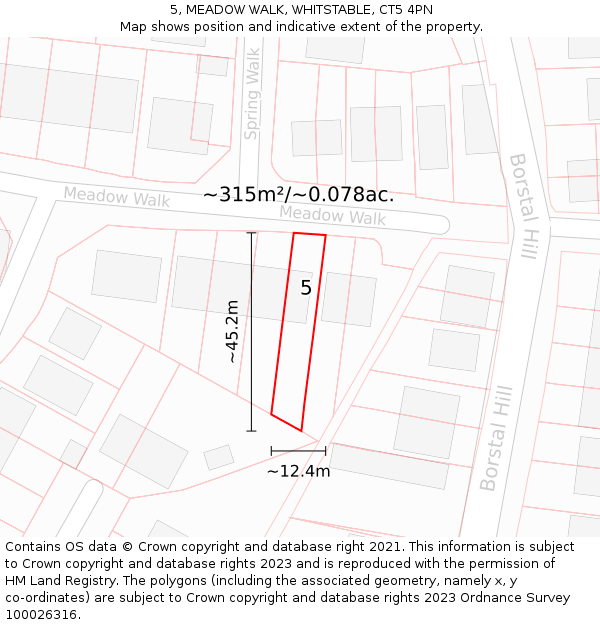 5, MEADOW WALK, WHITSTABLE, CT5 4PN: Plot and title map