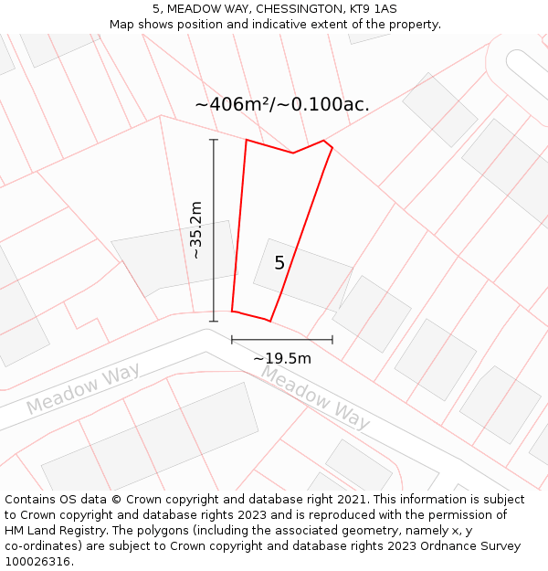5, MEADOW WAY, CHESSINGTON, KT9 1AS: Plot and title map