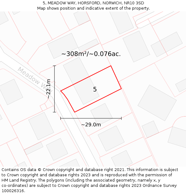 5, MEADOW WAY, HORSFORD, NORWICH, NR10 3SD: Plot and title map