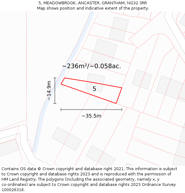 5, MEADOWBROOK, ANCASTER, GRANTHAM, NG32 3RR: Plot and title map