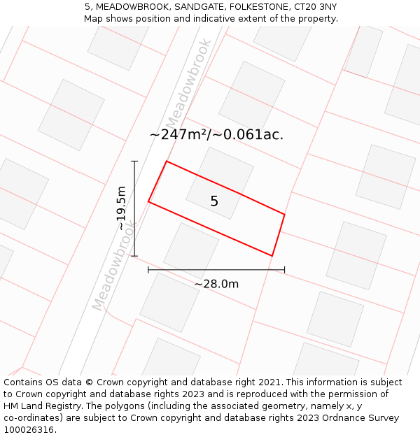 5, MEADOWBROOK, SANDGATE, FOLKESTONE, CT20 3NY: Plot and title map