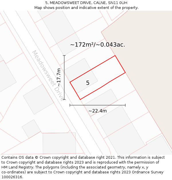 5, MEADOWSWEET DRIVE, CALNE, SN11 0UH: Plot and title map