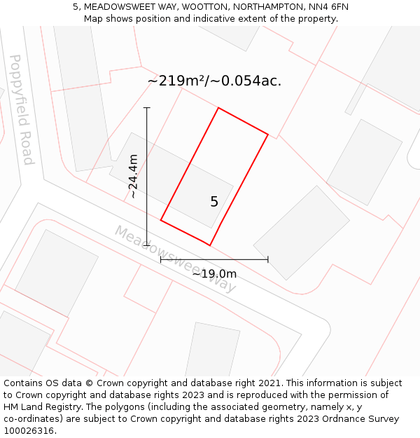 5, MEADOWSWEET WAY, WOOTTON, NORTHAMPTON, NN4 6FN: Plot and title map