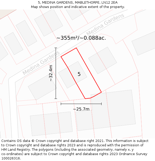 5, MEDINA GARDENS, MABLETHORPE, LN12 2EA: Plot and title map