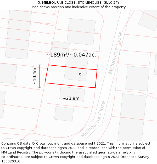 5, MELBOURNE CLOSE, STONEHOUSE, GL10 2PY: Plot and title map
