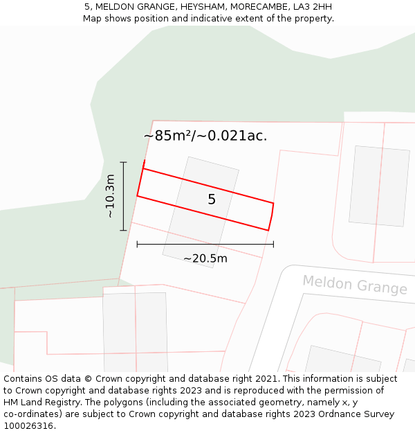 5, MELDON GRANGE, HEYSHAM, MORECAMBE, LA3 2HH: Plot and title map