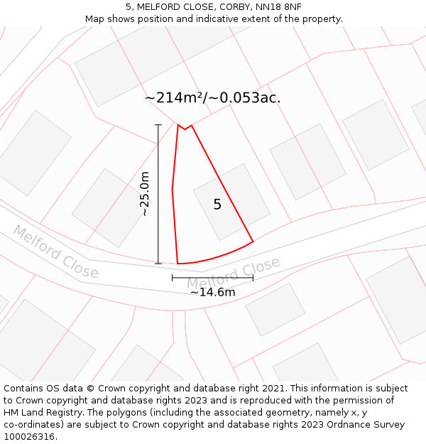 5, MELFORD CLOSE, CORBY, NN18 8NF: Plot and title map