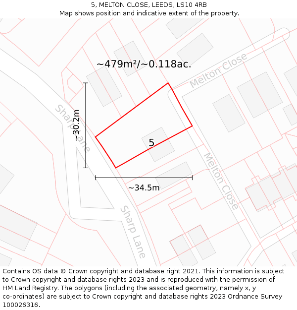 5, MELTON CLOSE, LEEDS, LS10 4RB: Plot and title map