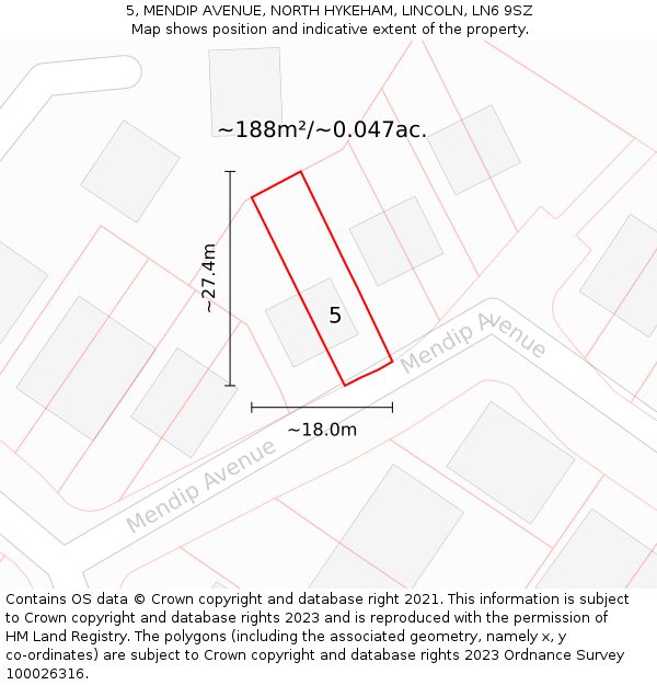 5, MENDIP AVENUE, NORTH HYKEHAM, LINCOLN, LN6 9SZ: Plot and title map