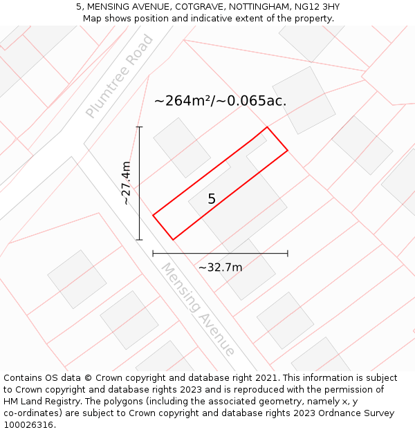 5, MENSING AVENUE, COTGRAVE, NOTTINGHAM, NG12 3HY: Plot and title map