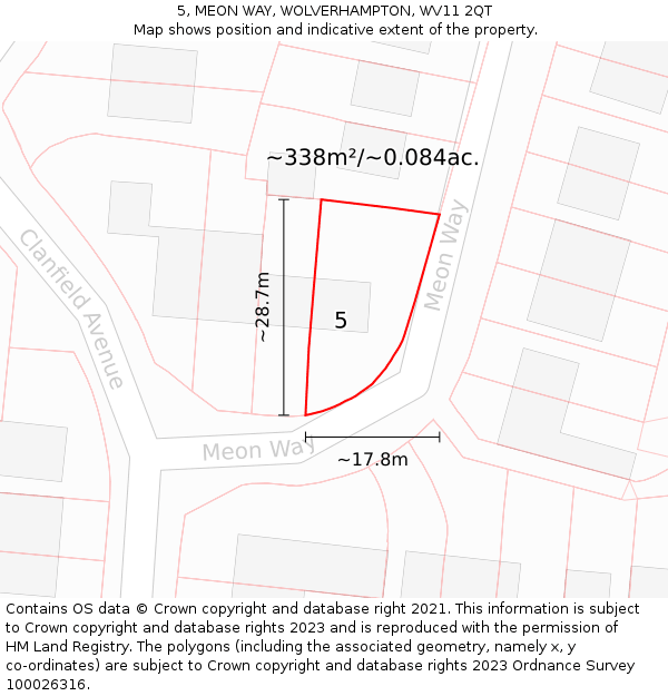 5, MEON WAY, WOLVERHAMPTON, WV11 2QT: Plot and title map