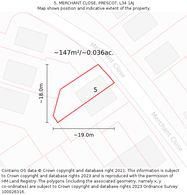 5, MERCHANT CLOSE, PRESCOT, L34 1AJ: Plot and title map
