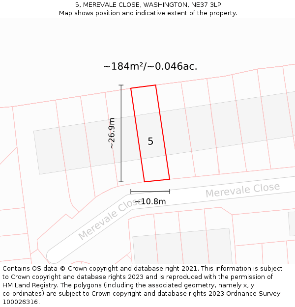 5, MEREVALE CLOSE, WASHINGTON, NE37 3LP: Plot and title map