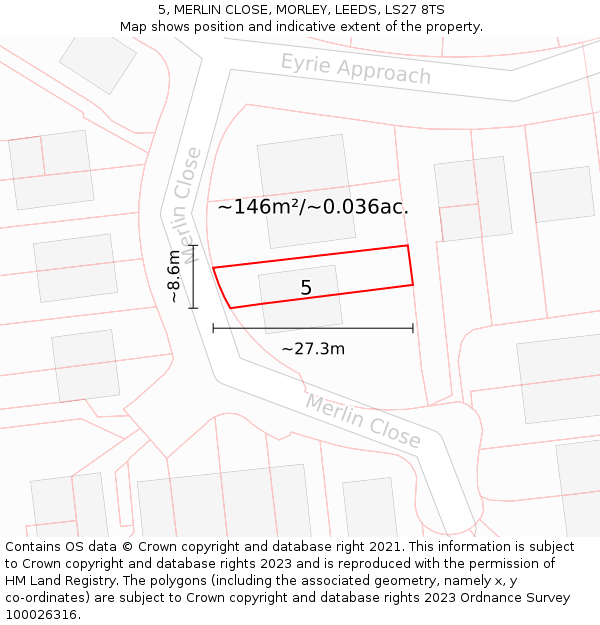 5, MERLIN CLOSE, MORLEY, LEEDS, LS27 8TS: Plot and title map