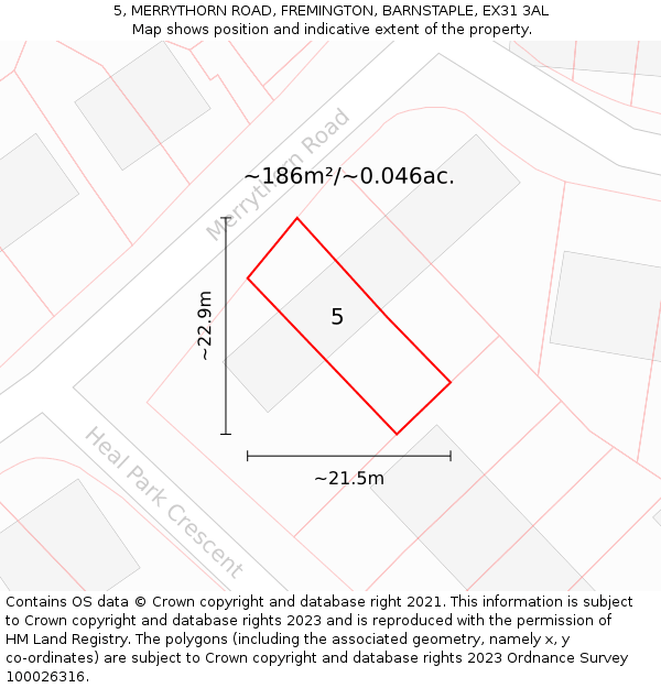 5, MERRYTHORN ROAD, FREMINGTON, BARNSTAPLE, EX31 3AL: Plot and title map