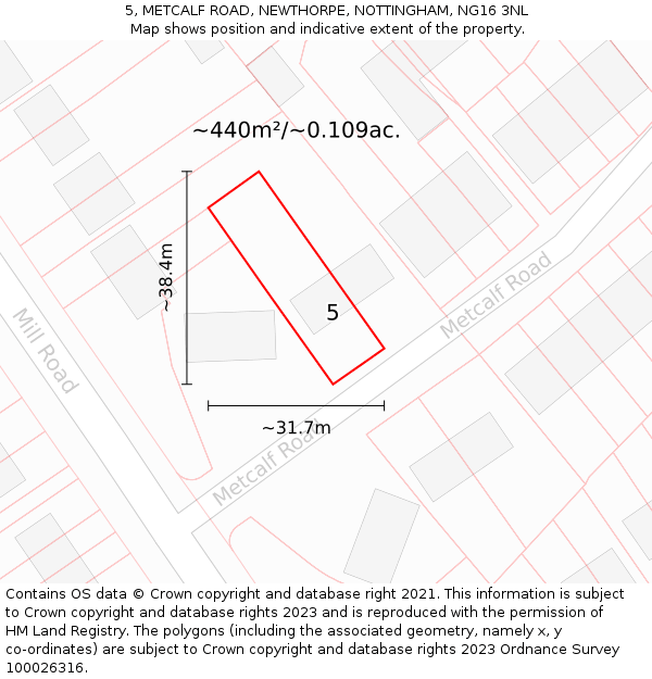 5, METCALF ROAD, NEWTHORPE, NOTTINGHAM, NG16 3NL: Plot and title map