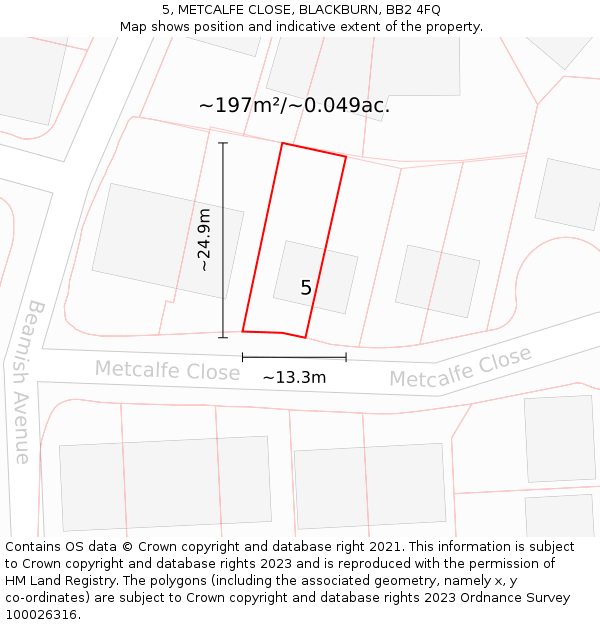 5, METCALFE CLOSE, BLACKBURN, BB2 4FQ: Plot and title map