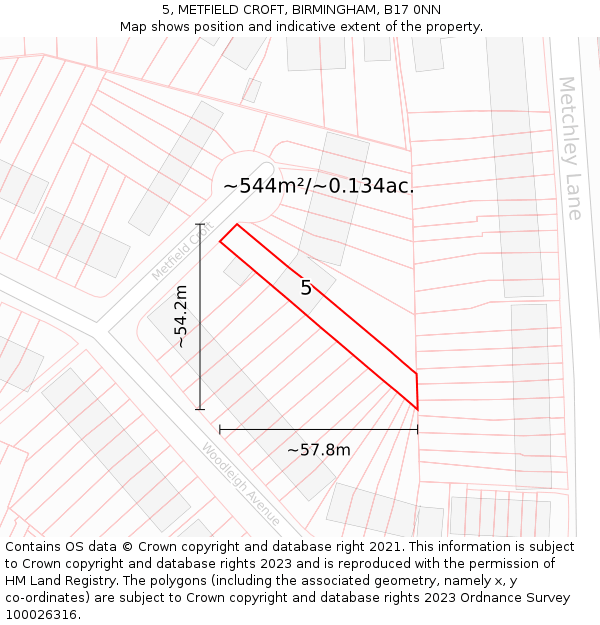 5, METFIELD CROFT, BIRMINGHAM, B17 0NN: Plot and title map