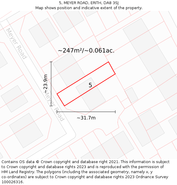 5, MEYER ROAD, ERITH, DA8 3SJ: Plot and title map