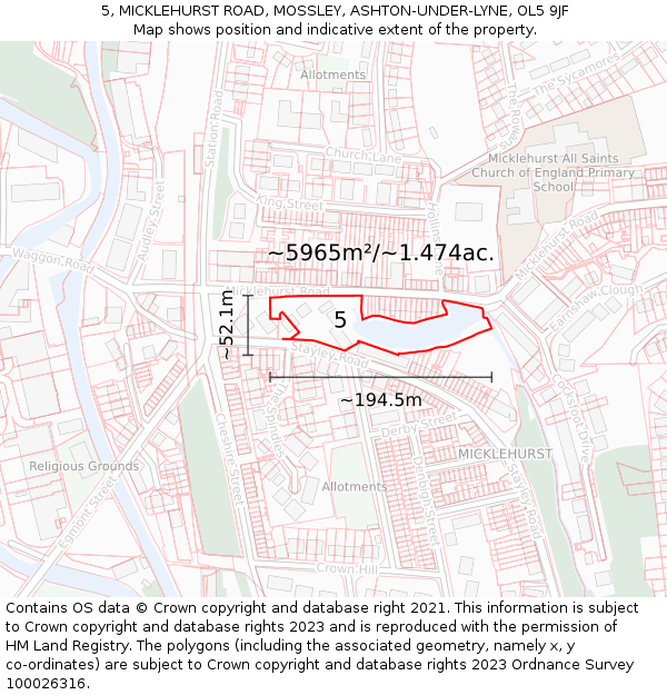 5, MICKLEHURST ROAD, MOSSLEY, ASHTON-UNDER-LYNE, OL5 9JF: Plot and title map