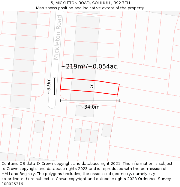 5, MICKLETON ROAD, SOLIHULL, B92 7EH: Plot and title map