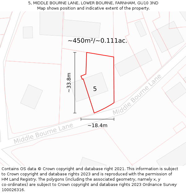 5, MIDDLE BOURNE LANE, LOWER BOURNE, FARNHAM, GU10 3ND: Plot and title map