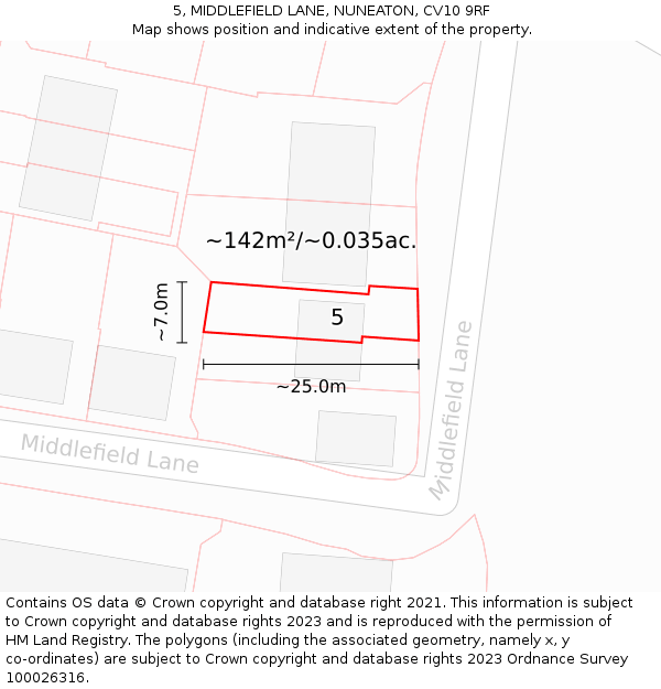 5, MIDDLEFIELD LANE, NUNEATON, CV10 9RF: Plot and title map