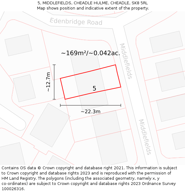 5, MIDDLEFIELDS, CHEADLE HULME, CHEADLE, SK8 5RL: Plot and title map